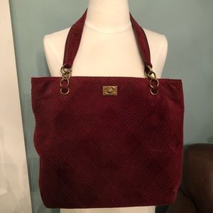 Chanel Red Diamond Quilted Suede Tote Shoulder Bag